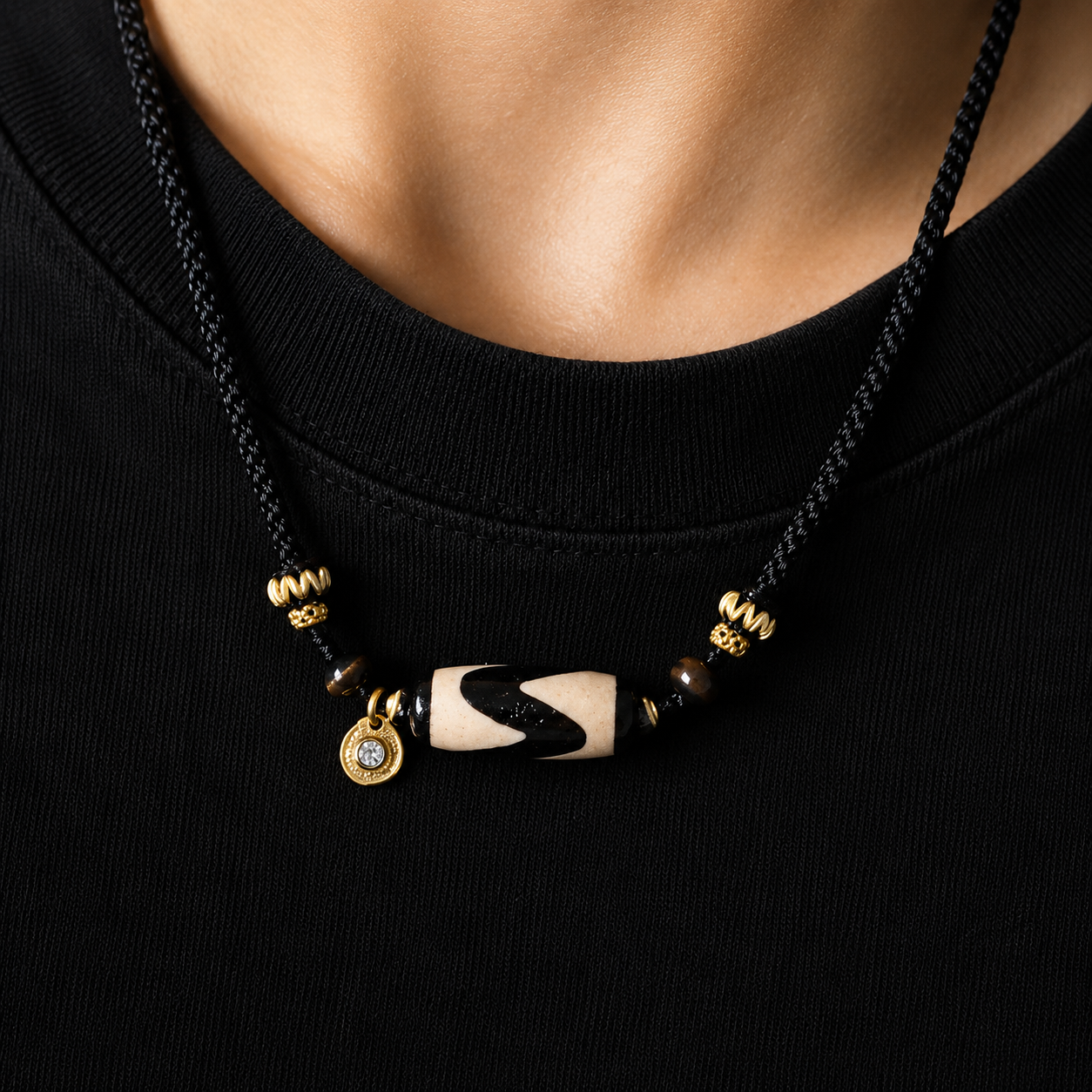 Dzi bead necklace and bracelet styling for everyday wear